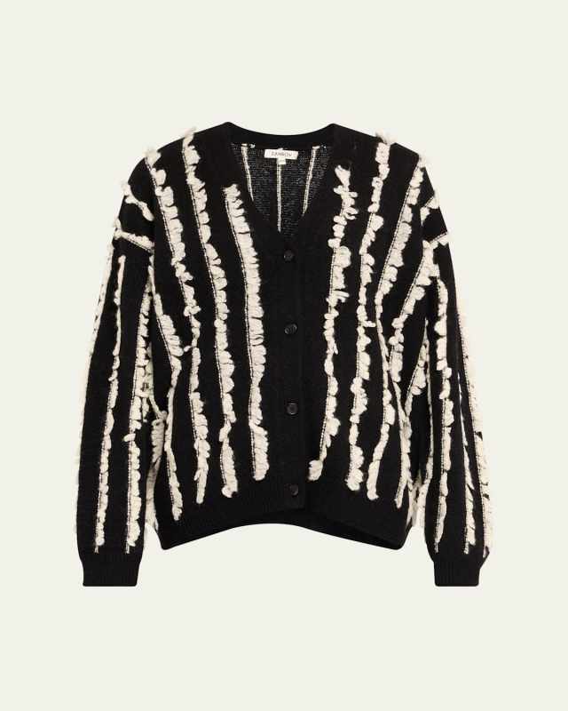 Joseph Striped Fringe V-Neck Cardigan